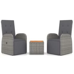 Juego Muebles Jardín 3 Pzas Madera Acacia Ratán Sintético Gris VidaXL