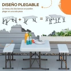 Outsunny Conjunto Mesa Y 2 Bancos Plegables De Jardín Muebles Para Camping Picnic Mesa De 103x63x76 Cm Y Asiento De 84,5x20x40 Cm Blanco -Tienda de muebles de jardín 2ece61be31e0f9e88a589ddb163b335cfbced8d9 55b23f0a67264653a5628855e8c51e7d