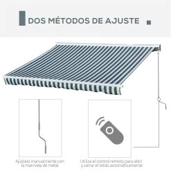 Outsunny Toldo Eléctrico Retráctil Con Función Manual Con Manivela Y Mando A Distancia 300x250 Cm Para Ventanas Puertas De Rayas Verde Y Blanco -Tienda de muebles de jardín 2f13bd40b8e1e0c3415e5733e2dd283c4eb2a31c d0c3d899829b429ebdd2e5bafcb75f3e