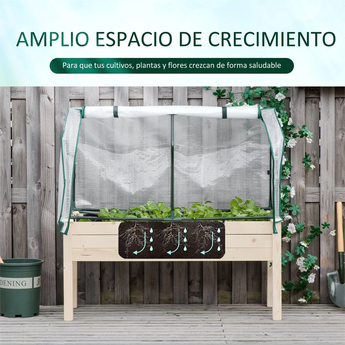 Outsunny Huerto Urbano Elevado De Madera 121x55x117 Cm Con Cubierta De Protección Mesa De Jardinera Para Cultivo Flores Vegetales En Jardín Terraza Color Natural 9 Outsunny Huerto Urbano Elevado De Madera 121x55x117 Cm Con Cubierta De Protección Mesa De Jardinera Para Cultivo Flores Vegetales En Jardín Terraza Color Natural - Imagen 7