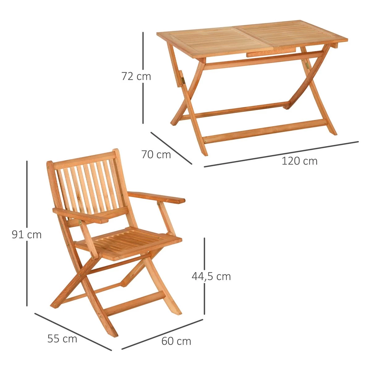 Outsunny Conjunto De Jardín De Madera Plegable 5 Piezas Set De 1 Mesa 120x70x72 Cm Y 4 Sillas 60x55x91 Cm Muebles De Comedor Para Terraza Balcón Exterior Teca 5 Outsunny Conjunto De Jardín De Madera Plegable 5 Piezas Set De 1 Mesa 120x70x72 Cm Y 4 Sillas 60x55x91 Cm Muebles De Comedor Para Terraza Balcón Exterior Teca - Imagen 3