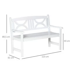Outsunny Banco De Madera Maciza Exterior De 2 Plazas 123x61x89,5 Cm Banco De Jardín Con Respaldo Decorativo Y Reposabrazos Para Terraza Balcón Patio Carga 250 Kg Blanco -Tienda de muebles de jardín 330bbfc798f10ad615c642e72c4d02b64ef55e74 3be9c558a51544c79210745c7be59192