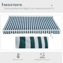 Outsunny Toldo Eléctrico Retráctil Con Función Manual Con Manivela Y Mando A Distancia 300x250 Cm Para Ventanas Puertas De Rayas Verde Y Blanco -Tienda de muebles de jardín 33ae32723a579a6bfe0be9eefd34807e3752527d 59750c726a4342548c8e7b0fdf509560