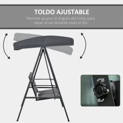 Outsunny Columpio Balancín De Jardín De 2 Plazas Con Techo Ajustable Respaldo Transpirable Y Marco De Acero Para Balcón Terraza Exterior Carga Máx. 220 Kg 150x110x170 Cm Gris -Tienda de muebles de jardín 35e38d52ad3fa4a469f42a1948ad76cdd38e215e 7a7cb4b999324bbe80ce4d4d62e76ac1