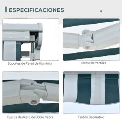 Outsunny Toldo Eléctrico Retráctil Con Función Manual Con Manivela Y Mando A Distancia 300x250 Cm Para Ventanas Puertas De Rayas Verde Y Blanco -Tienda de muebles de jardín 36af97ef0879ee68176d632a05c785153d9bb50d 233eddbcc3fe406baa7a53c5178914f5