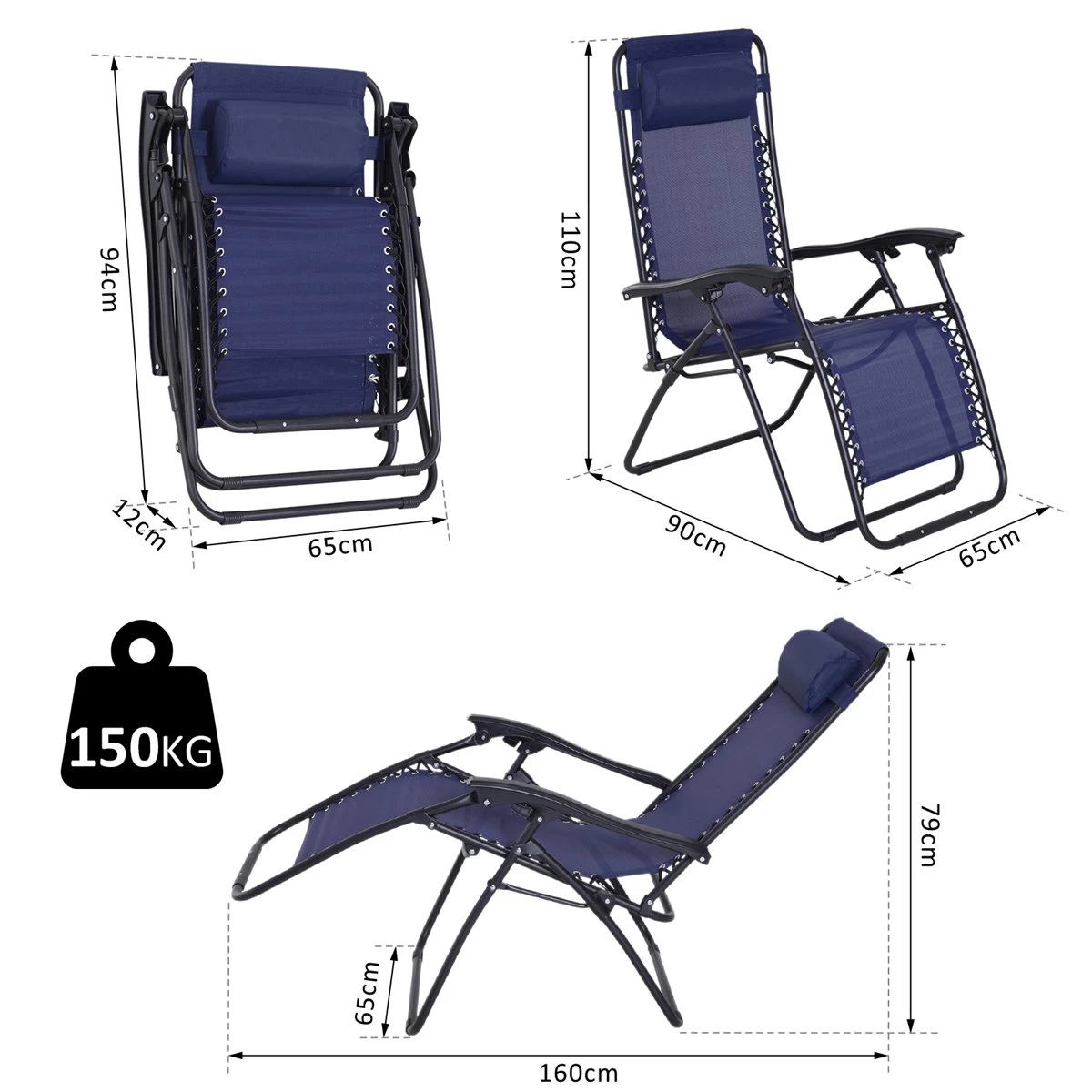Outsunny Tumbona Plegable De Jardín Silla Gravedad Cero Sillón De Playa Relajante Texteline Marco Acero Carga 120kg 90x65x110 Cm Azul 5 Outsunny Tumbona Plegable De Jardín Silla Gravedad Cero Sillón De Playa Relajante Texteline Marco Acero Carga 120kg 90x65x110 Cm Azul - Imagen 3