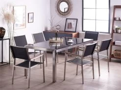 Conjunto De Comedor 6 Plazas De Metal/granito Negro/plateado GROSSETO