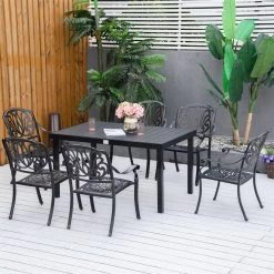 Outsunny Mesa De Jardín Rectangular Para 6 Personas Mesa De Comedor Exterior 140x90x74 Cm Con Encimera De Listones Y Estructura De Aluminio Para Terraza Balcón Negro -Tienda de muebles de jardín 37fa0079f3d3866a93c627e30dc863833475b155 72c00083ad5445abb9a8c5bd2c7b12b8