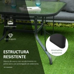 Outsunny Mesa De Cristal De Jardín Con Agujero Para Sombrilla Mesa Para Comer Cuadrada Con Marco De Acero Para Exterior Terraza Balcón 106,5x106,5x71 Cm Negro -Tienda de muebles de jardín 38da147f114c0e09fd104fa5d4e161c05014546c 07abdc7101484ffb981faec099913b5a