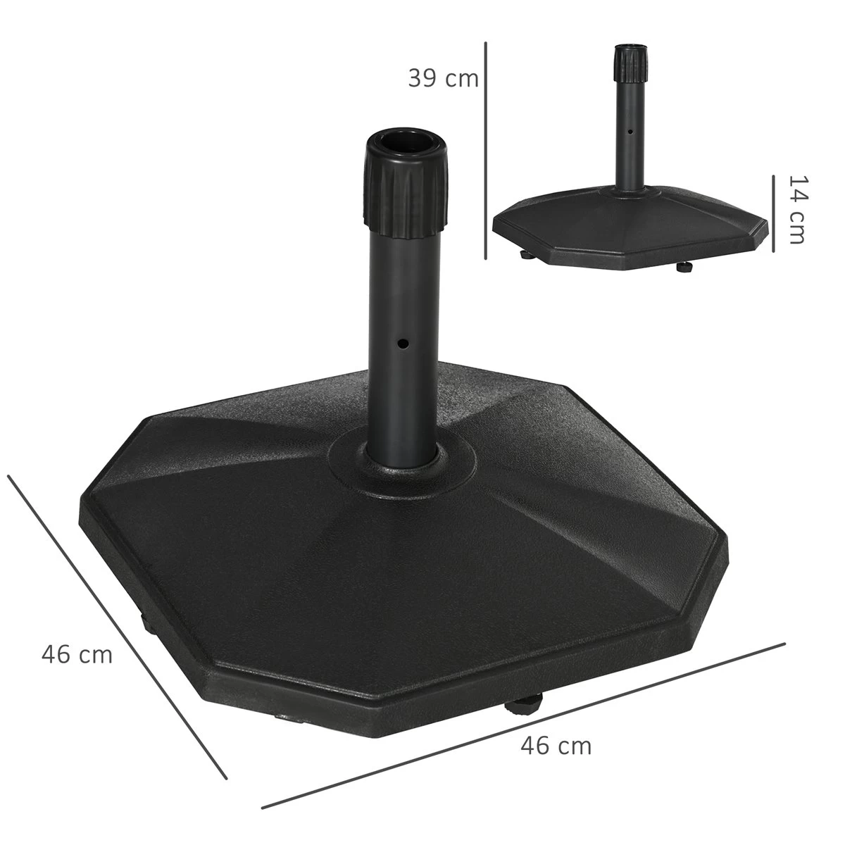 Outsunny Base De Sombrilla Peso 18 Kg Soporte Para Parasol De Cemento Para Mástil De Ø32/34/38 Mm Pie De Parasol Para Jardín Balcón 46x46x39 Cm Negro 5 Outsunny Base De Sombrilla Peso 18 Kg Soporte Para Parasol De Cemento Para Mástil De Ø32/34/38 Mm Pie De Parasol Para Jardín Balcón 46x46x39 Cm Negro - Imagen 3