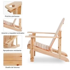 Outsunny Silla Adirondack De Madera Silla De Jardín Con Reposabrazos Y Respaldo Alto Para Terraza Balcón Exterior 72,5x97x93 Cm Natural -Tienda de muebles de jardín 3c076e802cc8dc3d7b2728f16a95c9e5498c4cdb 5194ba80cf94417984787040516d5727