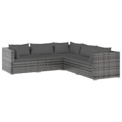 Set De Muebles De Jardín 5 Pzas Y Cojines Ratán Sintético Gris VidaXL