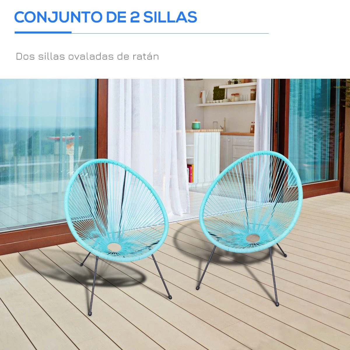 Outsunny Conjunto De 2 Sillas De Jardín De Ratán Pack 2 Sillas Acapulco Forma Ovalada Con Reposabrazos Respaldo Alto Interior Exterior 73x77x87 Cm Turquesa 8 Outsunny Conjunto De 2 Sillas De Jardín De Ratán Pack 2 Sillas Acapulco Forma Ovalada Con Reposabrazos Respaldo Alto Interior Exterior 73x77x87 Cm Turquesa - Imagen 6