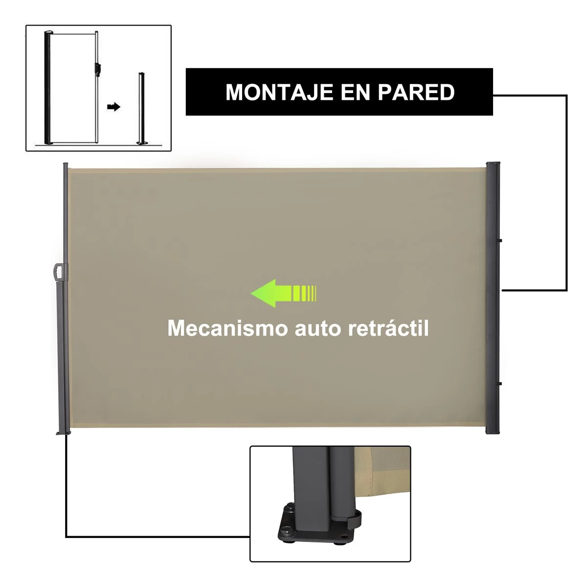 Outsunny Toldo Lateral Retráctil 300x180 Cm Pantalla Enrollable Mampara De Privacidad Y Protección Solar Para Balcón Terraza Color Crema 7 Outsunny Toldo Lateral Retráctil 300x180 Cm Pantalla Enrollable Mampara De Privacidad Y Protección Solar Para Balcón Terraza Color Crema - Imagen 5