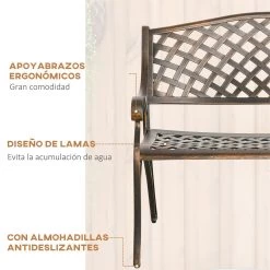 Outsunny Banco De Jardín De 2 Plazas De Aluminio Fundido Banco De Exterior Estilo Vintage Para Terraza Balcón Patio Carga 240 Kg 103x62x83 Cm Bronce -Tienda de muebles de jardín 42357962ab00190e9e4cd46e64c5636d3ba72e6c c595d0698ff54f14bfc1b9f1b9117664
