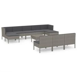 Set De Muebles De Jardín 11 Pzas Y Cojines Ratán Sintético Gris VidaXL
