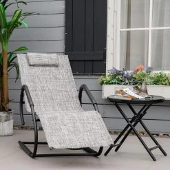 Outsunny Tumbona De Jardín Ergonómica Con Reposacabezas Reposapiés Y Reposabrazos Mecedora Tapizado En Tela Texteline Transpirable Para Terraza Patio 160x59,5x83 Cm Gris -Tienda de muebles de jardín 43fe15bfa200c8a53f6b43d4f36991306e5f19da 105debbd398f45498b9d7304724d93a0