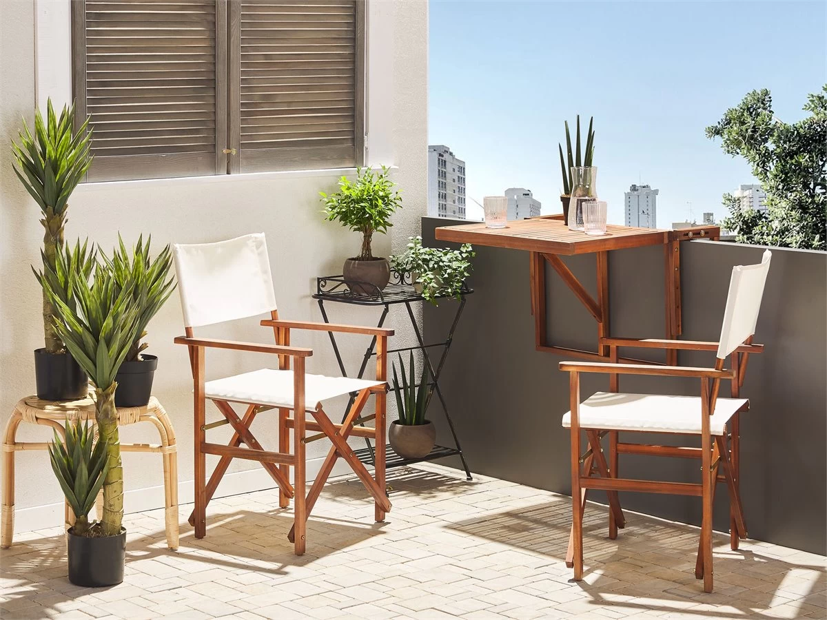 Conjunto De 2 Sillas De Jardín Madera Oscura/blanco Crema CINE 3 Conjunto De 2 Sillas De Jardín Madera Oscura/blanco Crema CINE