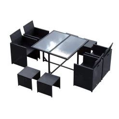 Outsunny Conjunto De Muebles De Jardín Comedor 9 Piezas De Ratán Apilables Con Cojines Para Terraza 1 Mesa 4 Sillas Y 4 Taburetes De Exterior Elegante Negro -Tienda de muebles de jardín 44526197ef603a7e98b6e7ebb5b2afccb0d84086 fcb5d5aaebda4057acf8b9e286acf989