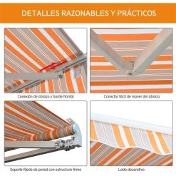 Outsunny Toldo Retráctil Con Manivela Toldo De 300x250cm Con Brazo Articulado De Aluminio Y Poliéster 280g/m² Rayas Naranja Beige Y Blanco -Tienda de muebles de jardín 44f06f301b3608ed210ebcdb47ed15abfdbb491e 6f589375be8049a2b8357a35ac68b752