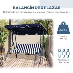 Outsunny Columpio Balancín De Jardín Exterior 3 Plazas De Metal Con Cojín Y Techo Ajustable Para Balcón Terraza Carga 200 Kg 170x110x153 Cm Raya Azul -Tienda de muebles de jardín 44f905d82caeeef462bc8c8ceeb7a9c7e70f7f01 6111fe003408485f9dda6530a46f0289