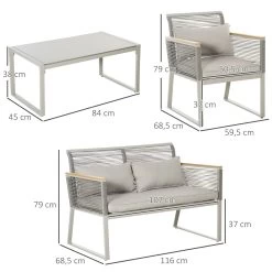 Outsunny Conjunto De Muebles De Jardín De Ratán 4 Piezas Sofá Doble 2 Sillones Individuales Y Mesa De Café De Vidrio Con Cojines Desenfundables Para Exterior Terraza Gris -Tienda de muebles de jardín 45ddcec037e6f17638860c78d8f1e982faedf78e a44be5deaf874807a5512ed5ece58c3f
