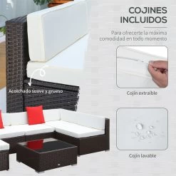 Outsunny Conjunto Muebles De Jardín Ratán 7 Piezas Set De Sofás Patio Con 1 Mesita Almohada Y Cojín Incluido Marco Acero Resistente Intemperie UV Marrón -Tienda de muebles de jardín 45ea3ca49c25a4b8a8d9981c06f62692ecd174d2 6db45532a2134f539ec696bfedaf7e75