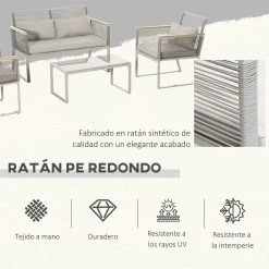 Outsunny Conjunto De Muebles De Jardín De Ratán 4 Piezas Sofá Doble 2 Sillones Individuales Y Mesa De Café De Vidrio Con Cojines Desenfundables Para Exterior Terraza Gris -Tienda de muebles de jardín 462af43db014b5c91d7bc57f35de24280b0a5ea0 f7fad5bd7ec74598a23f32138b42643b