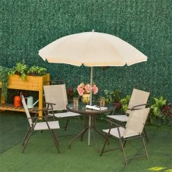 Outsunny Conjunto De Muebles Para Jardín Con 4 Sillas 1 Mesa Y 1 Parasol Texteline Aluminio Y Poliéster Beige -Tienda de muebles de jardín 47f5808d6e99eb1271a13060674ac2ed2cc027fd 7f16375db8884de0ade66aa561eeb0c4