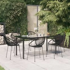 Juego De Comedor Para Jardín 7 Piezas Ratán PVC Negro VidaXL