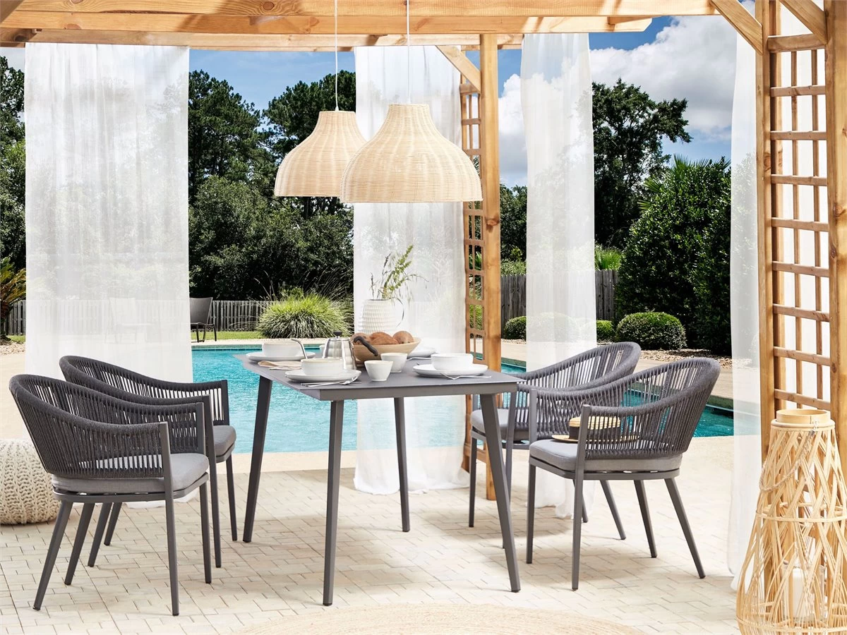 Mesa De Jardín De Metal Gris Oscuro 140 X 80 Cm MILETO 3 Mesa De Jardín De Metal Gris Oscuro 140 X 80 Cm MILETO