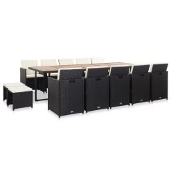 Set Comedor De Jardín 15 Piezas Y Cojines Ratán Sintético Negro VidaXL