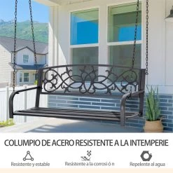 Outsunny Banco Columpio De 2 Plazas Banco Colgante De Acero Con Reposabrazos Carga Máx. 240 Kg Para Jardín Terraza Balcón Exterior 127x59,5x52 Cm Negro -Tienda de muebles de jardín 4da9097fd5a724a8981dfe00e8dad4dfa4df4435 4bd21106146f49d9a81d06eed60c9a87
