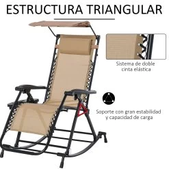 Outsunny Silla Mecedora De Jardín Plegable Tumbona Reclinable Con Techo Protección Solar Reposacabezas Extraíble Y Reposapiés Estructura De Acero 120x67x102 Cm Beige -Tienda de muebles de jardín 4e0842ed2d3d4877ea5df9bd623e7ae25457d686 6ad8d078d5824d79bcdfd43ee39b3d3b