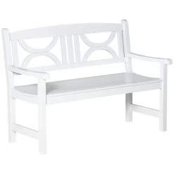 Outsunny Banco De Madera Maciza Exterior De 2 Plazas 123x61x89,5 Cm Banco De Jardín Con Respaldo Decorativo Y Reposabrazos Para Terraza Balcón Patio Carga 250 Kg Blanco