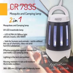 Camry CR 7935 Lámpara Anti-mosquitos, Lámpara Camping LED 2 En 1, Recargable USB Radio Acción 40 M², Camping, 2 , Blanco/Negro -Tienda de muebles de jardín 503adaba2cd3bcf9665b1c4cd0510c23fa71d11b 9857edf5a78f485a8f5d2d60bbc7200c
