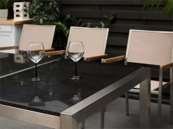 Mesa De Comedor De Metal/granito Gris Oscuro/plateado 220 X 100 Cm GROSSETO -Tienda de muebles de jardín 50ac7be82c3eb694e1f60e9027c1abd2f4e5f58e 4b2807c84e41439c929bcbaa67fde407
