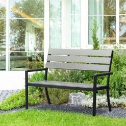 Outsunny Banco De Jardín De 2 Plazas De Plástico Banco Para Exterior Con Respaldo Reposabrazos Y Marco De Acero Para Terraza Balcón Porche Carga 240 Kg 122x65x92 Cm Gris -Tienda de muebles de jardín 50bf8f890c42a5132b05ade6e215bb7d4fbaed04 63ad5904a2d24df48e9683da70c49326