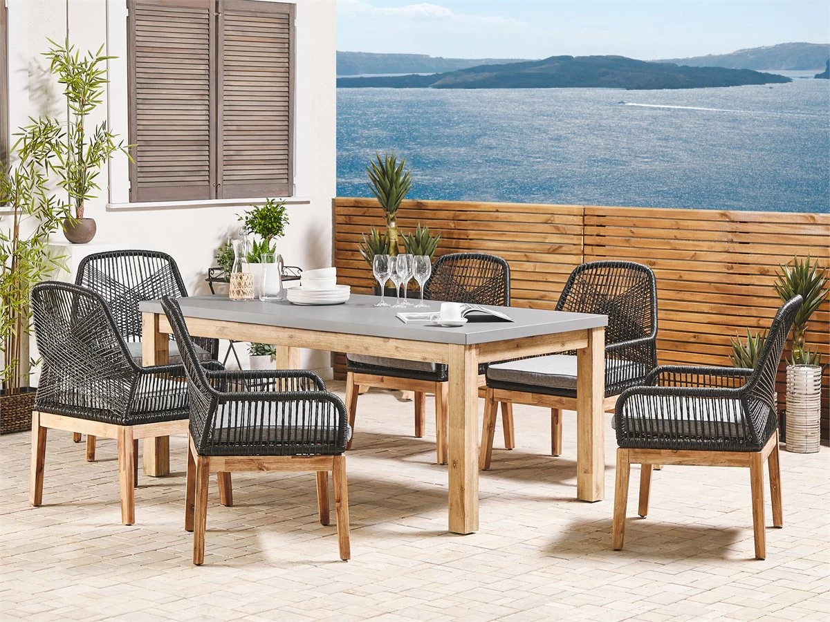 Conjunto De 2 Sillas De Jardín Negro/madera Clara/gris Claro OLBIA 3 Conjunto De 2 Sillas De Jardín Negro/madera Clara/gris Claro OLBIA