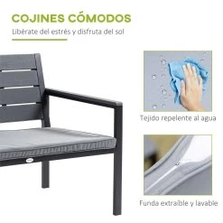 Outsunny Conjunto De Muebles De Jardín 4 Piezas Mesa De Centro Banco De 2 Plazas Y 2 Sillas Con Cojines Desenfundables Y Marco De Acero Para Terraza Exterior 113x65x78 Cm Gris -Tienda de muebles de jardín 5291616197f0172ea91d38c50945136225dd54c6 018f6ec3d87540c29b846a41060809d7