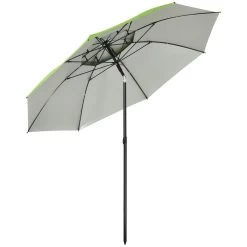 Outsunny Sombrilla De Playa Ø185x205 Cm Parasol Para Terraza Con Techo Doble Ángulo Ajustable Protección UV30+ 8 Varillas De Acero Y Bolsa De Transporte Verde