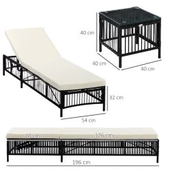 Outsunny Conjunto De 2 Tumbonas De Jardín Exterior Tumbonas De Mimbre Tejido Con Mesa De Tapa De Vidrio Respaldo Reclinable De 5 Posiciones Y Cojines Suaves 196x54x32 Cm Negro -Tienda de muebles de jardín 536058d167bcfdd25a99738a3c28a6b5613741d1 fc48c1fc43414301af00f0fb584e879f