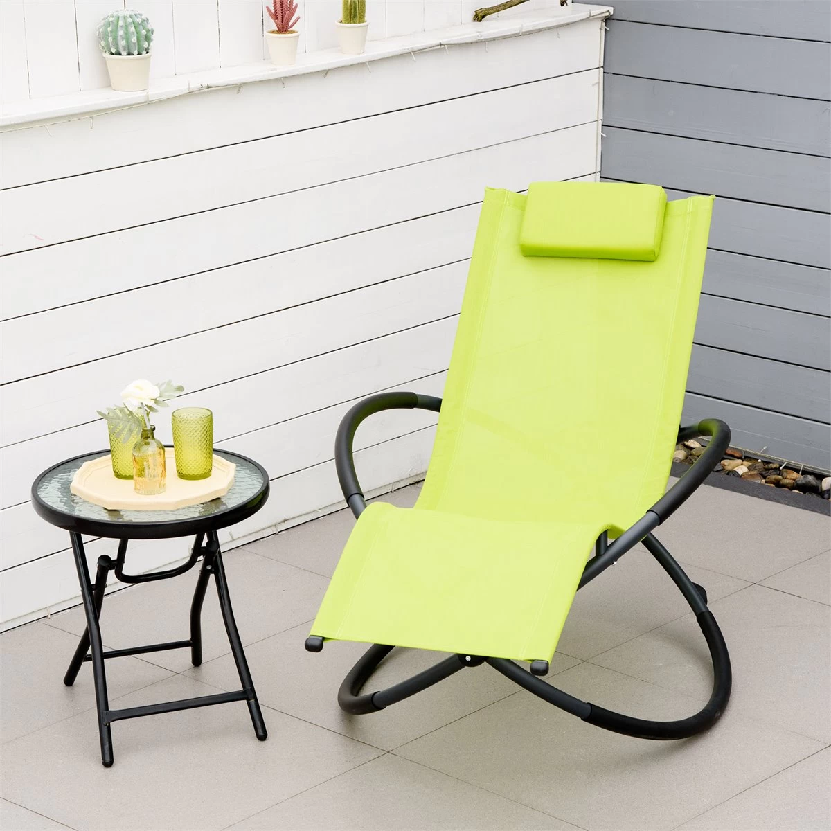 Outsunny Tumbona Mecedora De Jardín Con Reposacabezas Extraíble Sillón Tumbona Ergonómica De Exterior Plegable Tela De Texteline Para Patios Piscina Al Aire Libre 80x154x84 Cm Verde 4 Outsunny Tumbona Mecedora De Jardín Con Reposacabezas Extraíble Sillón Tumbona Ergonómica De Exterior Plegable Tela De Texteline Para Patios Piscina Al Aire Libre 80x154x84 Cm Verde - Imagen 2