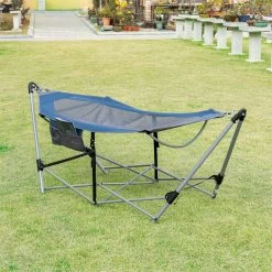 Outsunny Hamaca De Jardín Con Soporte Plegable Con Cama De Tela Oxford Y Malla Transpirable Bolsillo De Almacenaje Y Bolsa De Transporte 235,5x82x90,5 Cm Azul Y Plata -Tienda de muebles de jardín 55220bef0809919c24a3fa2f9e67e583ec1ffda2 ce7ab05377bc48aeb56b1763c4a77d55