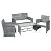Outsunny Conjunto De Muebles De Jardín De Ratán 4 Piezas Juego De Muebles De Jardín Incluido 1 Sofá De 2 Plazas 2 Sillones Y 1 Mesa De Centro Con Tablero De Vidrio Para Terraza Gris -Tienda de muebles de jardín 561be8a4ef46a53e28458c37a2dedab7b7292de9 d8dbd39509884d7280a850a18cd6a629
