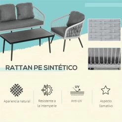 Outsunny Conjunto De Muebles De Ratán Y Aluminio Juego De Muebles De Jardín 4 Piezas Mesa De Café Sofá De 3 Plazas Y 2 Sillones Con Cojines Para Terraza Exterior Gris -Tienda de muebles de jardín 56c243a655c218a7c780bc82ad16bf30dbee22f6 1d1fb430defb45b4a2ee1531d5a2c3a7