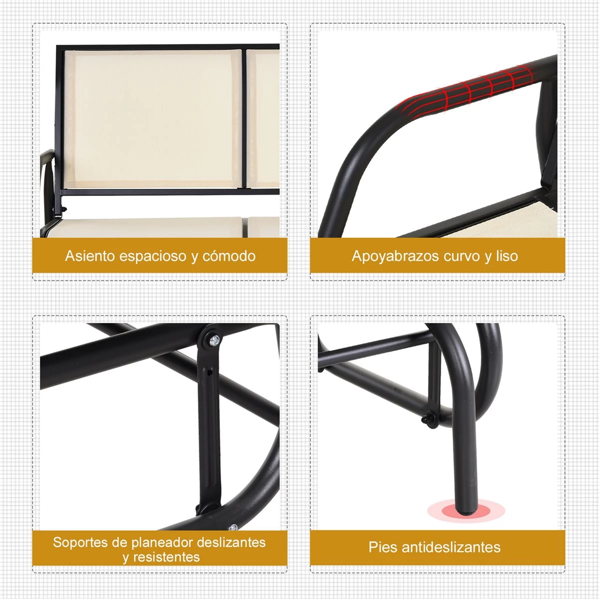 Outsunny Banco Balancín De 2 Plazas Silla Mecedora De Jardín Tubo De Metal Y Tela Texteline Transpirable Para Exterior Carga Máx. 200 Kg 120x70x85 Cm Beige 9 Outsunny Banco Balancín De 2 Plazas Silla Mecedora De Jardín Tubo De Metal Y Tela Texteline Transpirable Para Exterior Carga Máx. 200 Kg 120x70x85 Cm Beige - Imagen 7