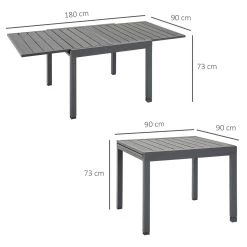 Outsunny Mesa De Jardín Extensible De Aluminio Mesa De Comedor Para Exterior Para 4-6 Personas Carga Max. 70 Kg Para Patio Terraza Balcón 90-180x90x73 Cm Gris -Tienda de muebles de jardín 57b2c7baef76832a6ba09e88310934988647171e 4ac7287f56ef47e38938e390533a49d1