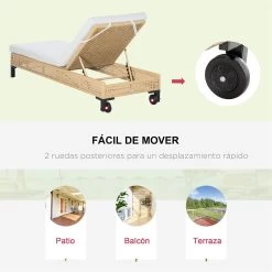 Outsunny Tumbona De Ratán Sintético Chaise Longue Con Respaldo Ajustable En 5 Posiciones Cojín Acolchado Y 2 Ruedas Para Jardín Terraza Acero 200x65x31 Cm Natural Y Beige 17 Outsunny Tumbona De Ratán Sintético Chaise Longue Con Respaldo Ajustable En 5 Posiciones Cojín Acolchado Y 2 Ruedas Para Jardín Terraza Acero 200x65x31 Cm Natural Y Beige -Tienda de muebles de jardín 59c685a0fbac45a6d21ea5ce50c8bcf96fddb63d d9d2cd0630594a1ba56065e870c43f05