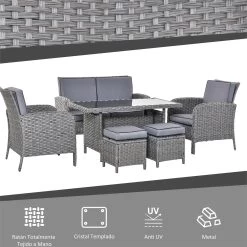 Outsunny Conjunto De Muebles De Jardín 6 Piezas De Ratán Con Mesa De Centro Sofá Doble 2 Sillones Individuales 2 Taburetes Con Cojines Para Patio Porche Terraza Gris -Tienda de muebles de jardín 5aab82d3a40360af24a43811cd50e743d5ec23f8 258ba0da11ee4e9ba66a6b6d0fa32346